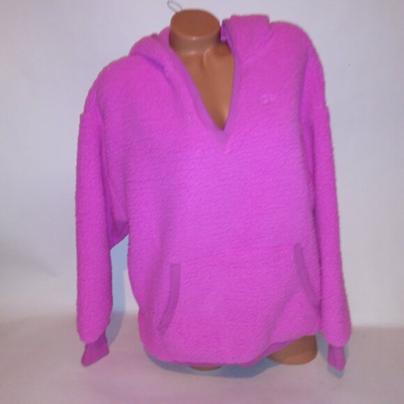 Victoria Secret PINK Hoodie Sweater Sherpa Pink Solid Thick Cozy Pullover - Picture 4 of 10